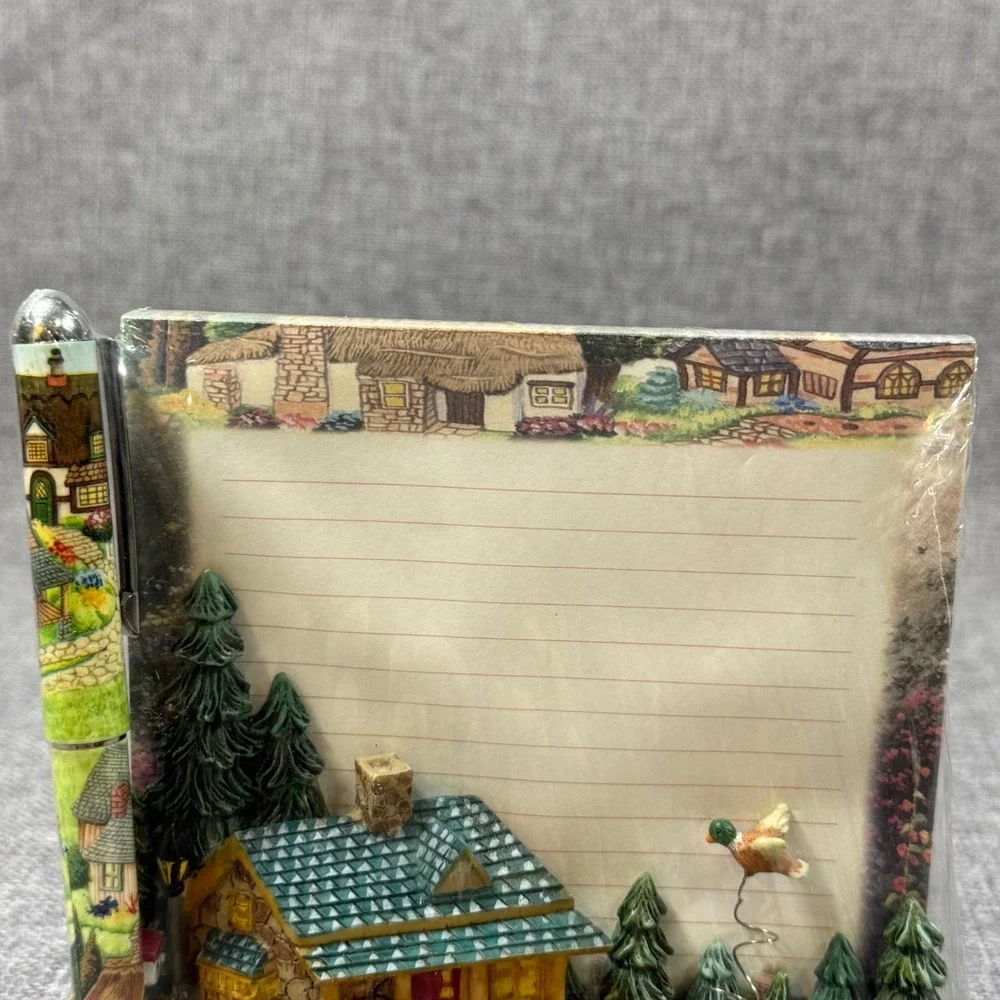 NEW 3D Resin Lake Boat Cabin Notepad & Pen Holder Set Cottagecore Rustic Desk